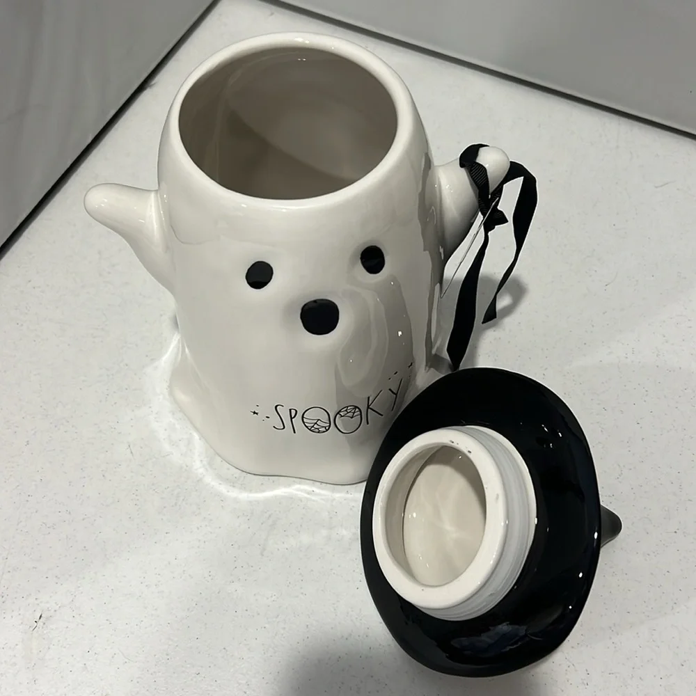 ✨NEW👻Rae Dunn 2024 Spooky Ghost with Witch Hat Cookie Jar Canister🖤 - Picture 6 of 8